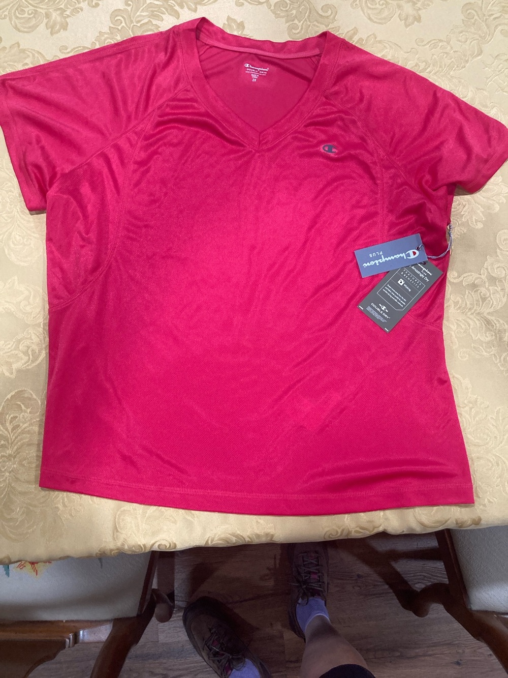 Champion V-Neck Short Sleeve Athletic Top - Hot Pink